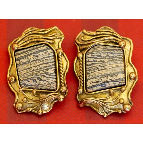 Large Vintage Avant Garde Clip On Earrings Hecho en Mexico - O29 - Picture 2 of 3